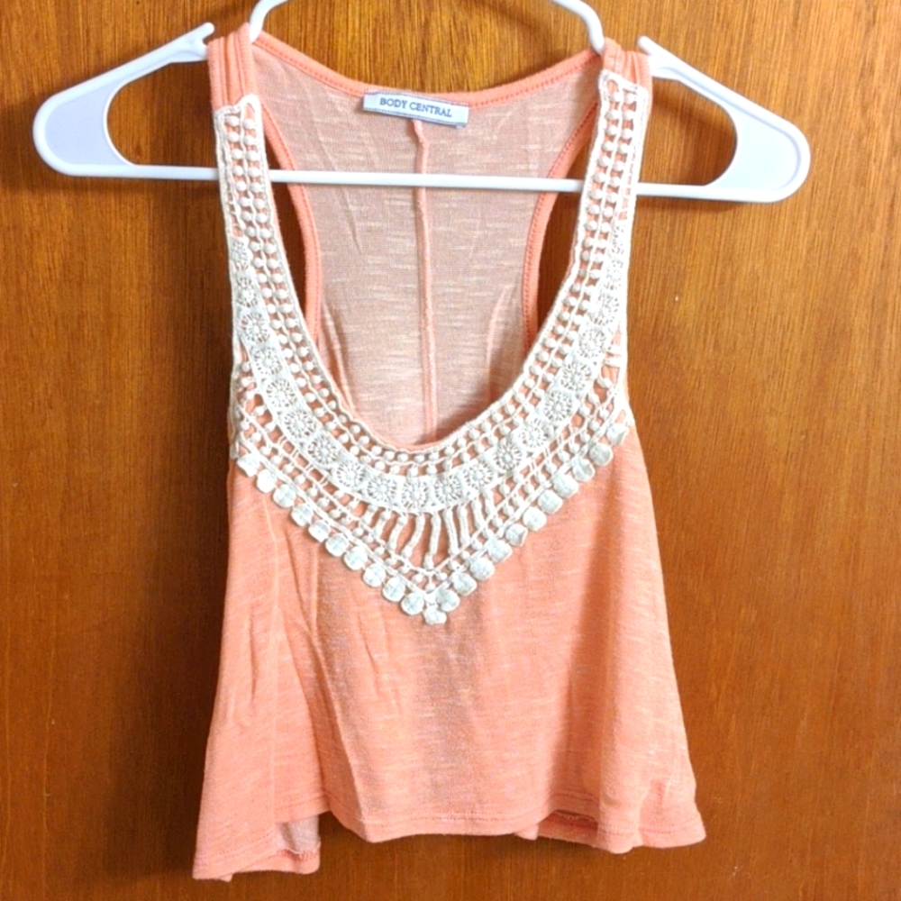 Peach Body Central crop top with crochet accents s